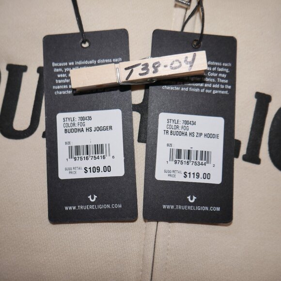 True Religion Men's Fleece Sweatsuit 2 Piece Tracksuit Matching Hoodie Joggers - Picture 13 of 16